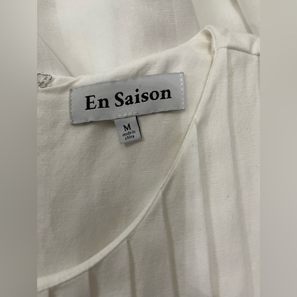 En Saison Jesse Pleated Swing Mini Linen Babydoll Dress Size Medium Off White - Picture 8 of 11